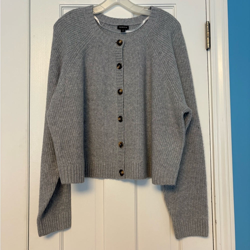 NWT Torrid Grey Vegan Cashmere Cardigan Crew Sweater Size 2 H13